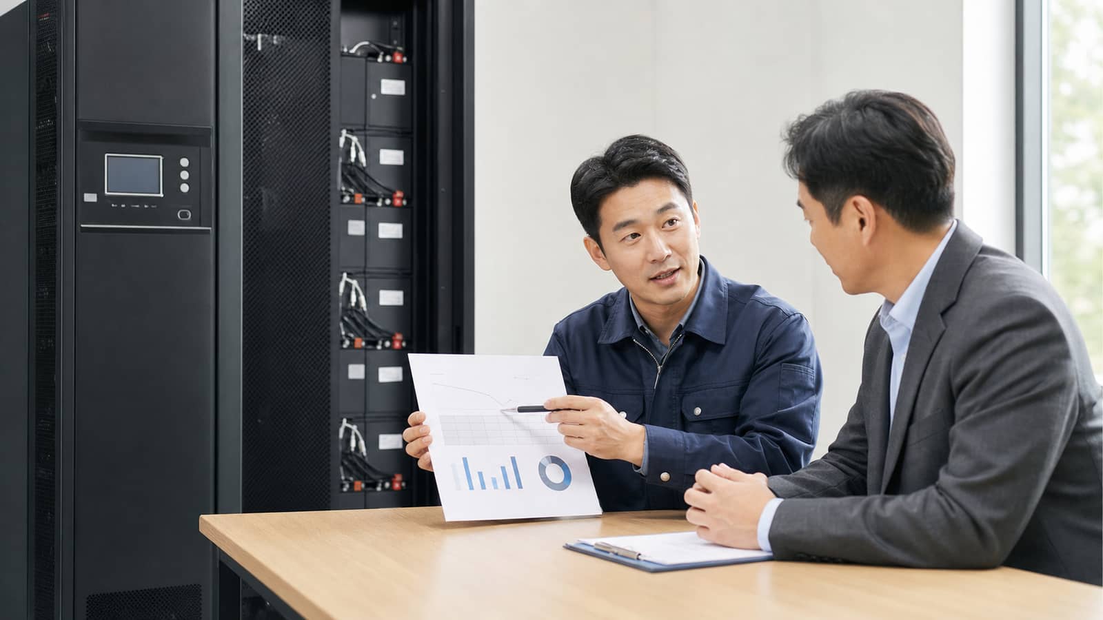 UPS 배터리 수명과 교체 기준을 점검하는 측정 현장