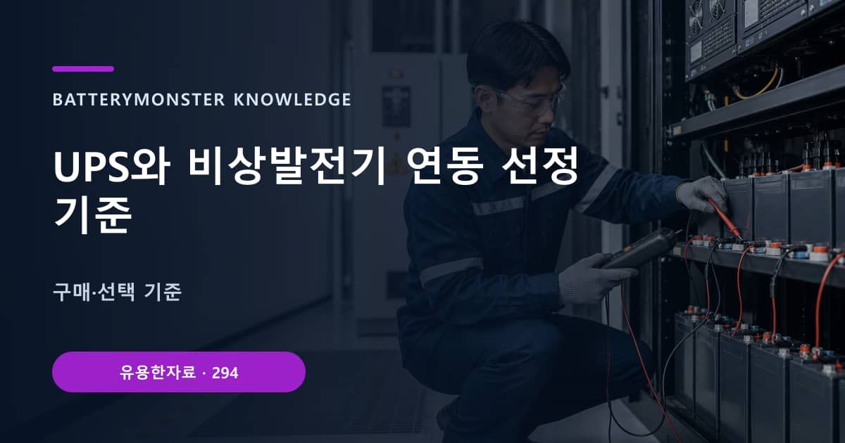 UPS와 비상발전기 연동 선정 기준의 핵심 엔티티와 검색의도를 설명하는 자료 표지
